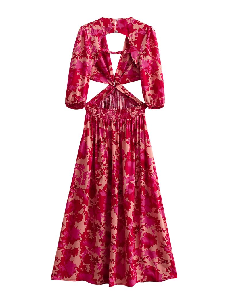 Spring Printed Asymmetric Hollow Out Irregular Dress - Image 2