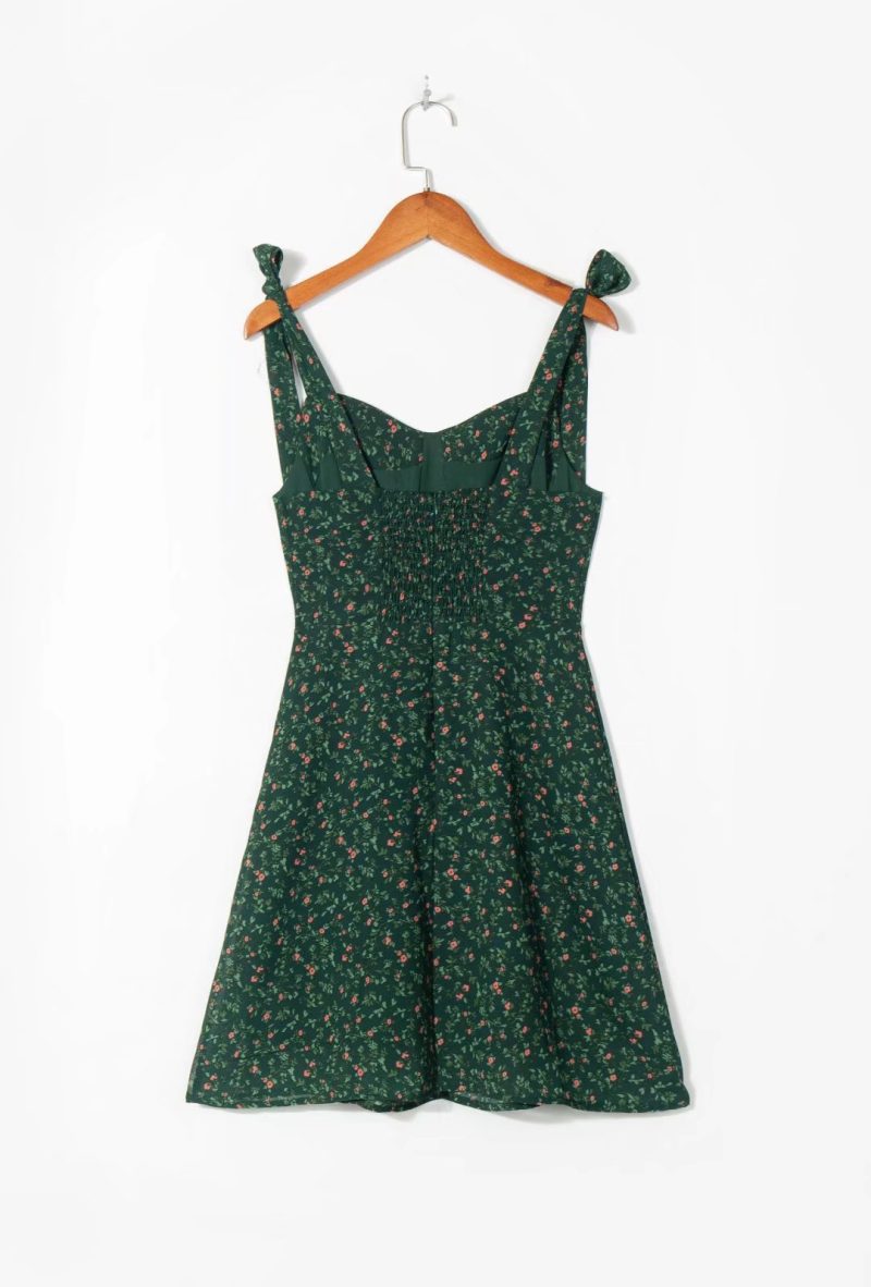 Summer Retro Dark Green Small Floral Sundress - Image 3
