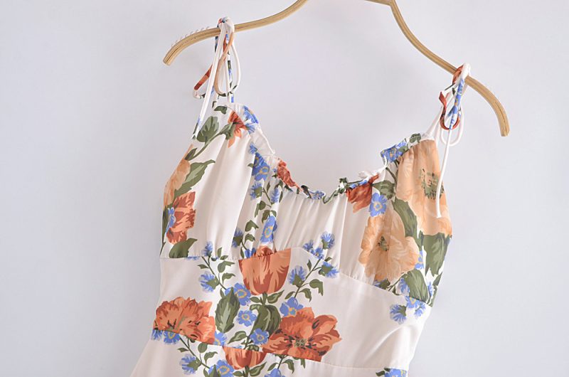 Spring Vintage Floral V-Neck Tie Strap Dress - Image 2