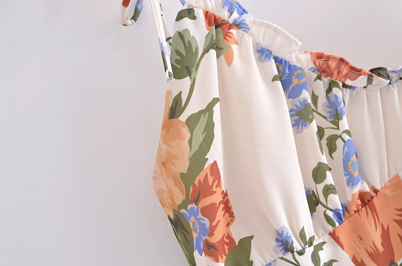 Spring Vintage Floral V-Neck Tie Strap Dress - Image 3