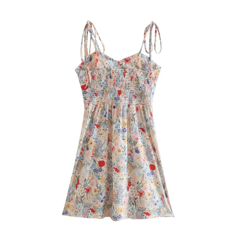 French Retro Slim Straps Printed Summer Dress - Image 2