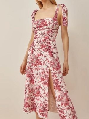 Lightweight Red Floral Dress with Tie Straps