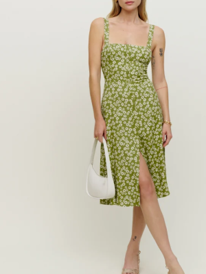 Summer Vacation Green Pastoral Floral Split Dress