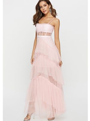 Summer Spaghetti Strap Tiered Waist Trimming Dress