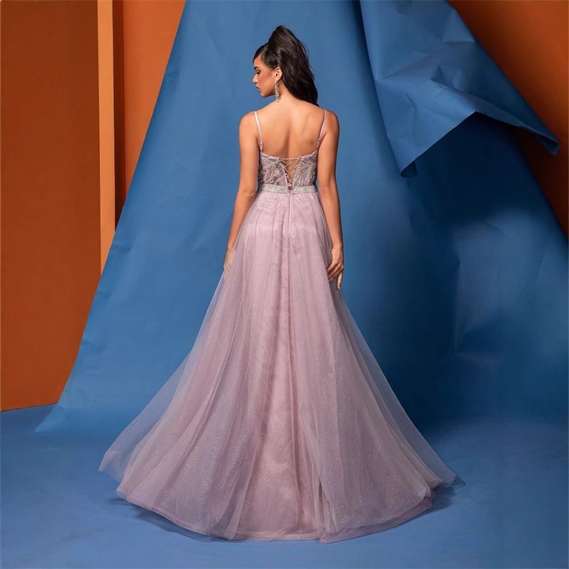 Women’s Pink Sequin V-Neck Bridesmaid Dress - Image 2