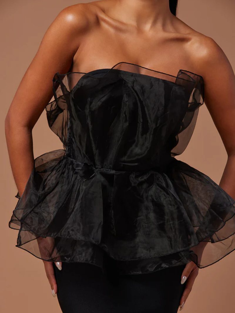High Waist Mesh Stitching Sheath Maxi Dress - Image 3