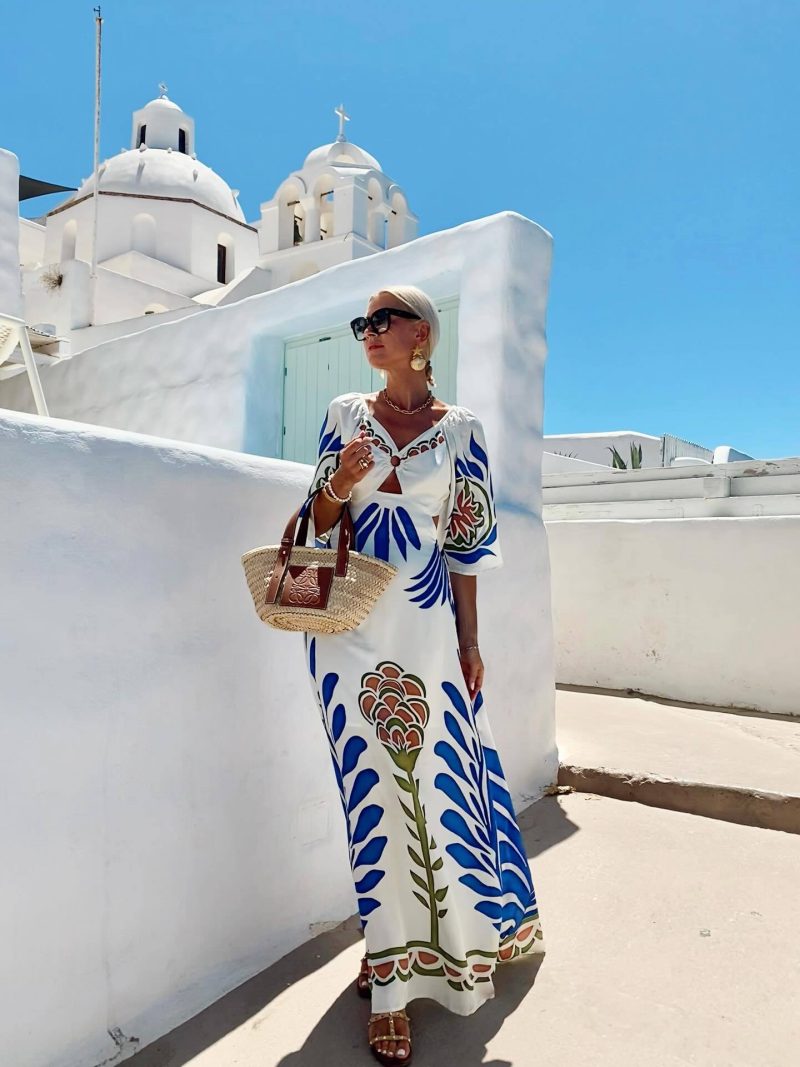 Printed Waist-Controlled Backless Vacation Women Dress - Image 3
