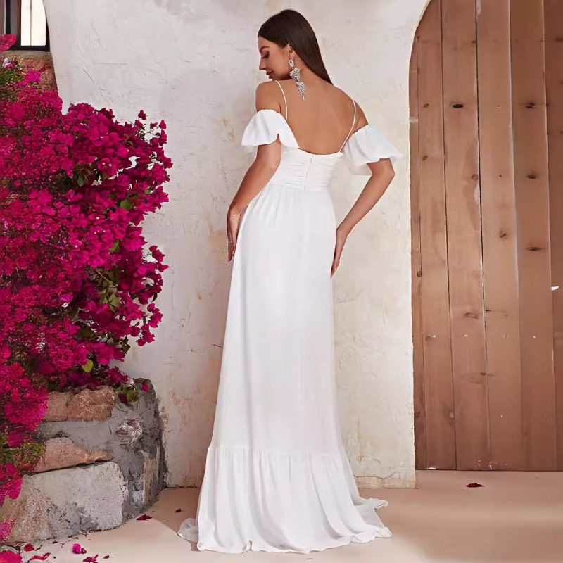 Women’s Off Shoulder White Maxi Summer Dress - Image 2