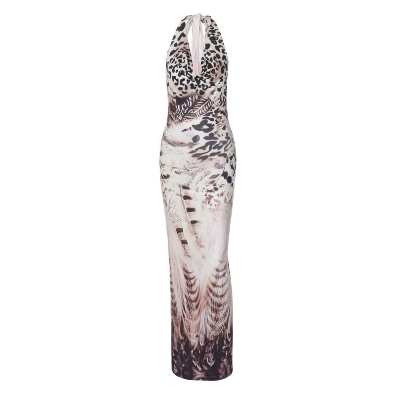 Autumn Printed Backless Lace-Up Slim Fit Dress - Image 4
