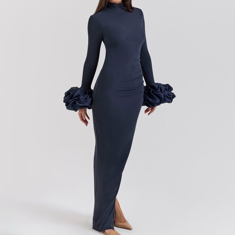 Autumn Winter Long Sleeve Split Sheath Dress - Image 2
