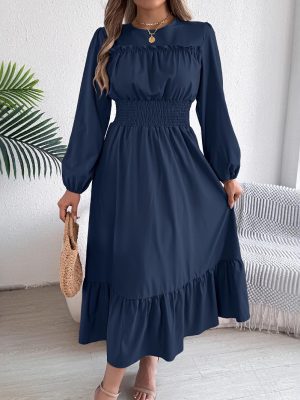 Women’s Autumn Winter Pleated Maxi Dress