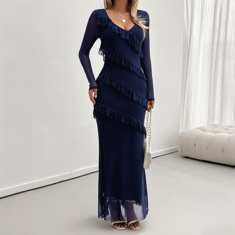 Autumn Winter Long Sleeve Slim Fit Mesh Dress - Image 3