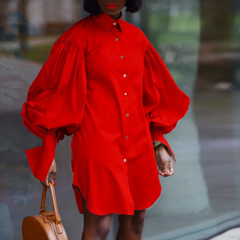 Office Solid Color Shirt Dress for Women - Image 2