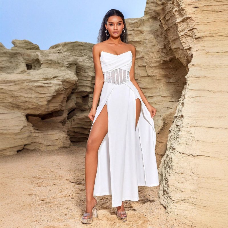 Elegant Tube Top Dress with Rhinestone Detail