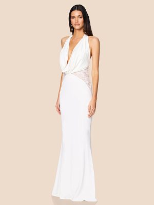 Lace Stitching Halter V-Neck Backless Fishtail Dress
