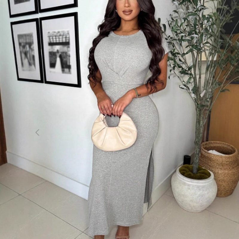 Women’s Summer Round Neck Side Slit Dress