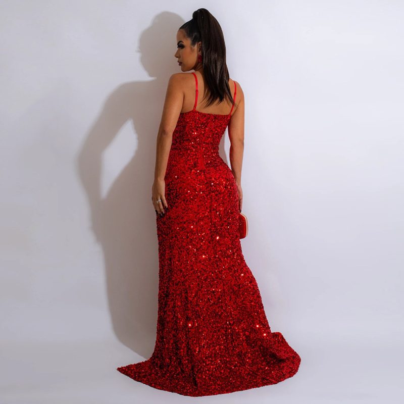 Women’s Spaghetti Strap Sleeveless Sequin Split Dress - Image 2