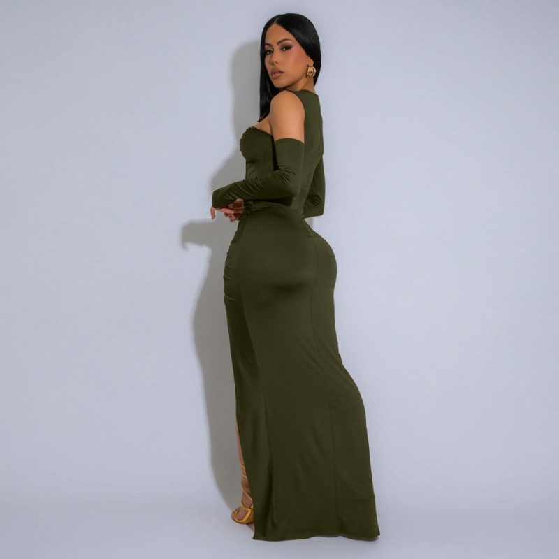 Black Hollow Out Cutout Long Split Dress - Image 3