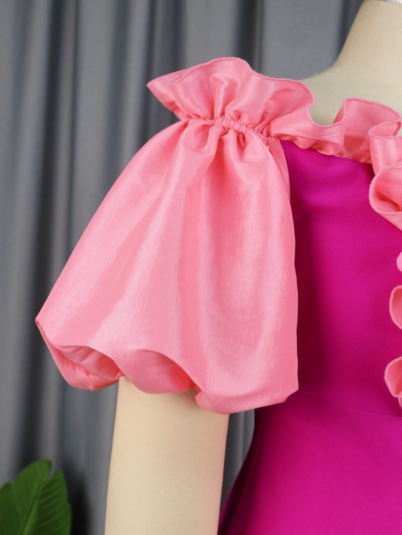 Women’s Pleated Lantern Sleeve Maxi Waist Dress - Image 3