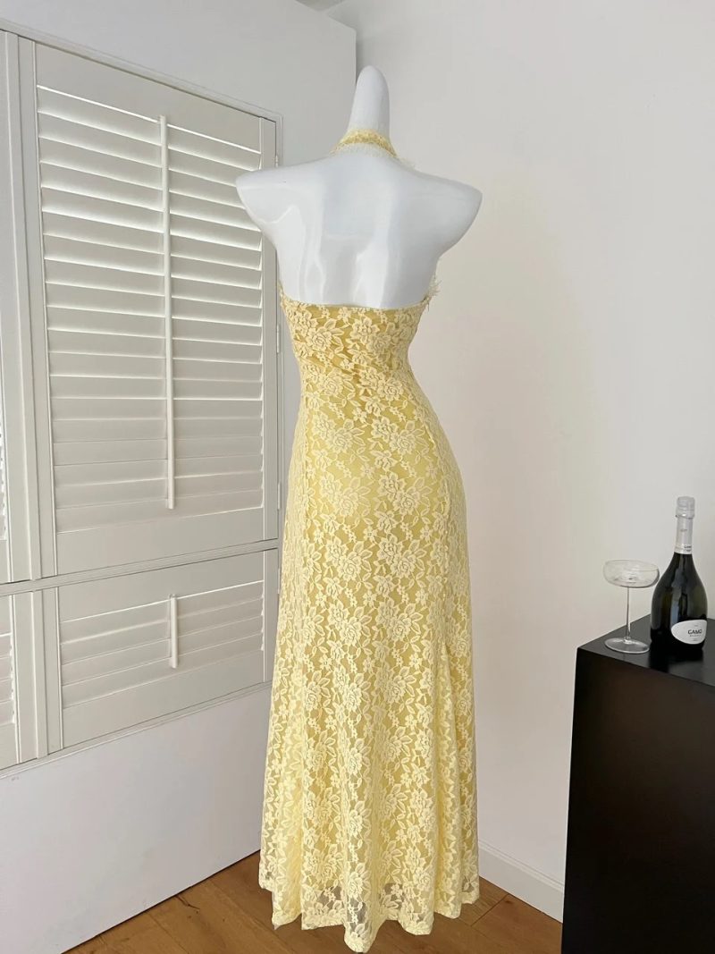 High-Grade French V-Neck Lace Halter Maxi Dress - Image 2
