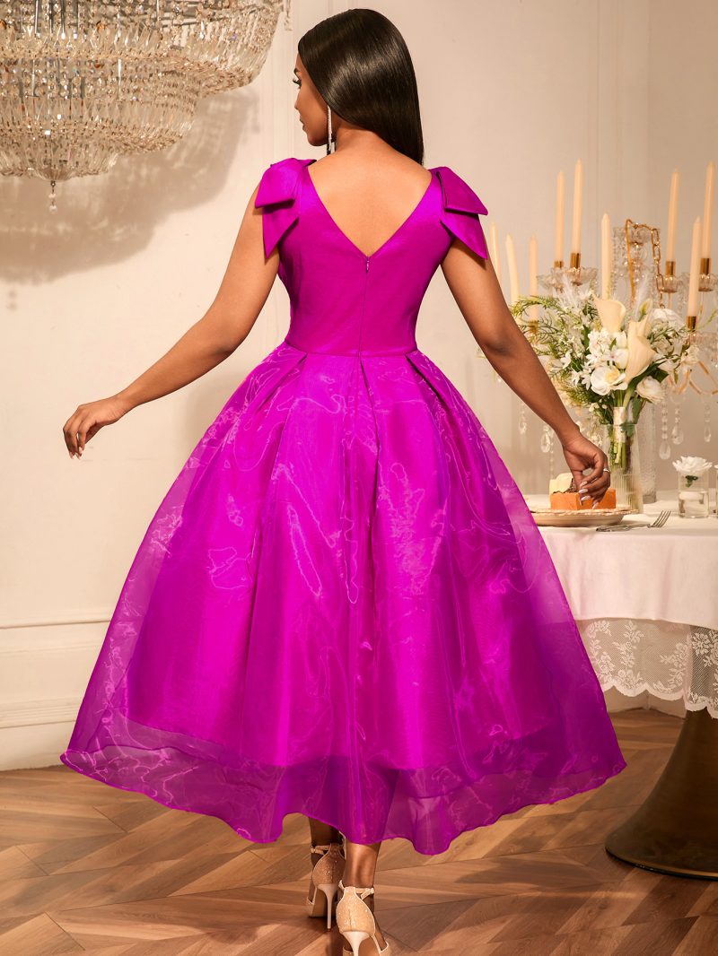 Elegant V-Neck Bow Slim Party Dress - Image 3