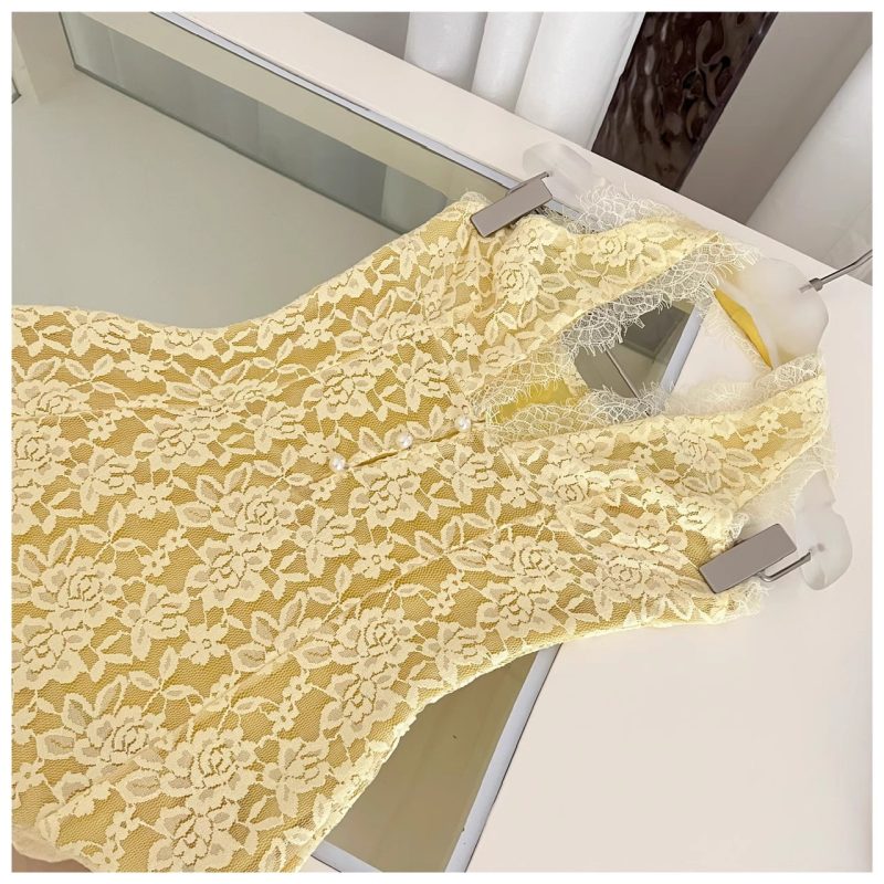 High-Grade French V-Neck Lace Halter Maxi Dress - Image 3
