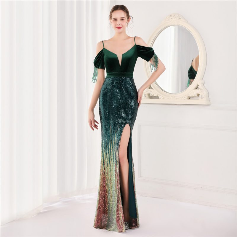 Elegant Velvet Spaghetti Strap Cocktail Evening Dress - Image 2