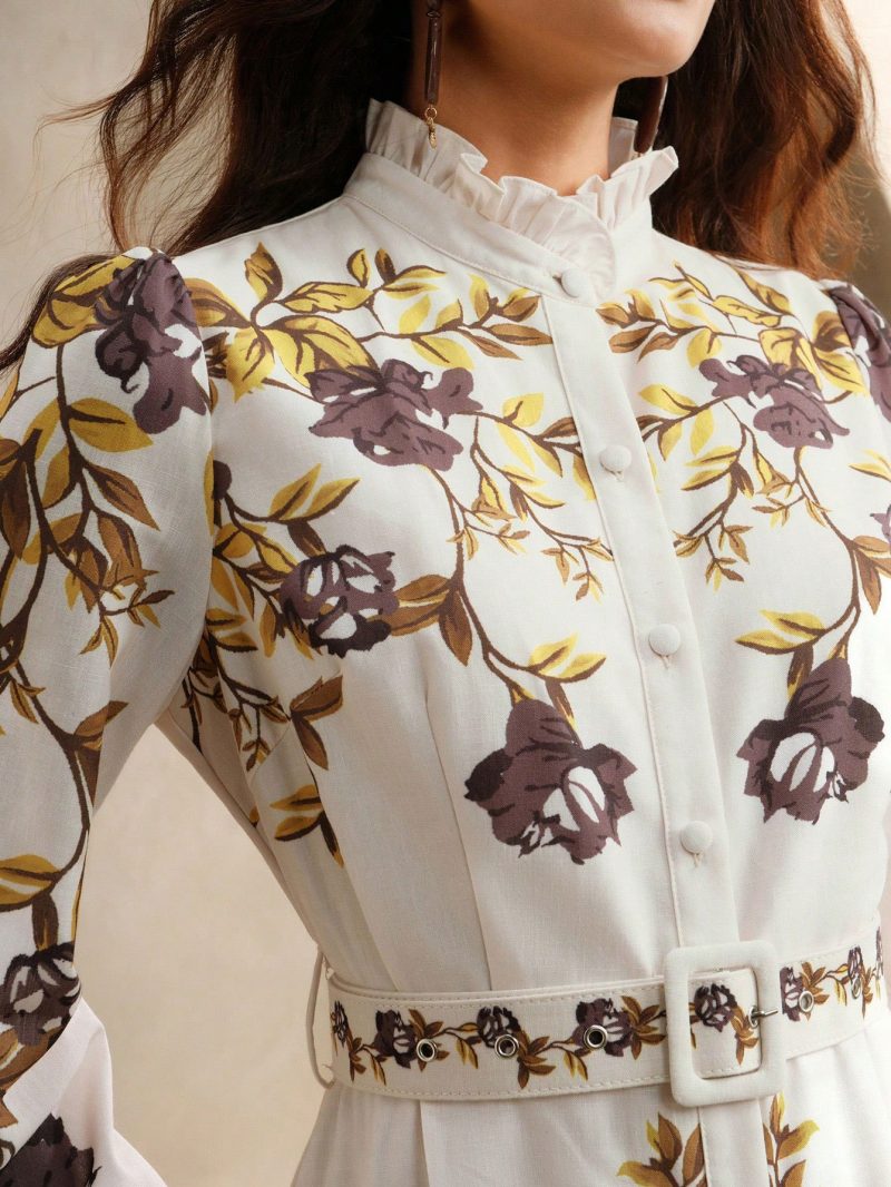 Elegant Long Sleeve Retro Floral Maxi Dress Women - Image 2