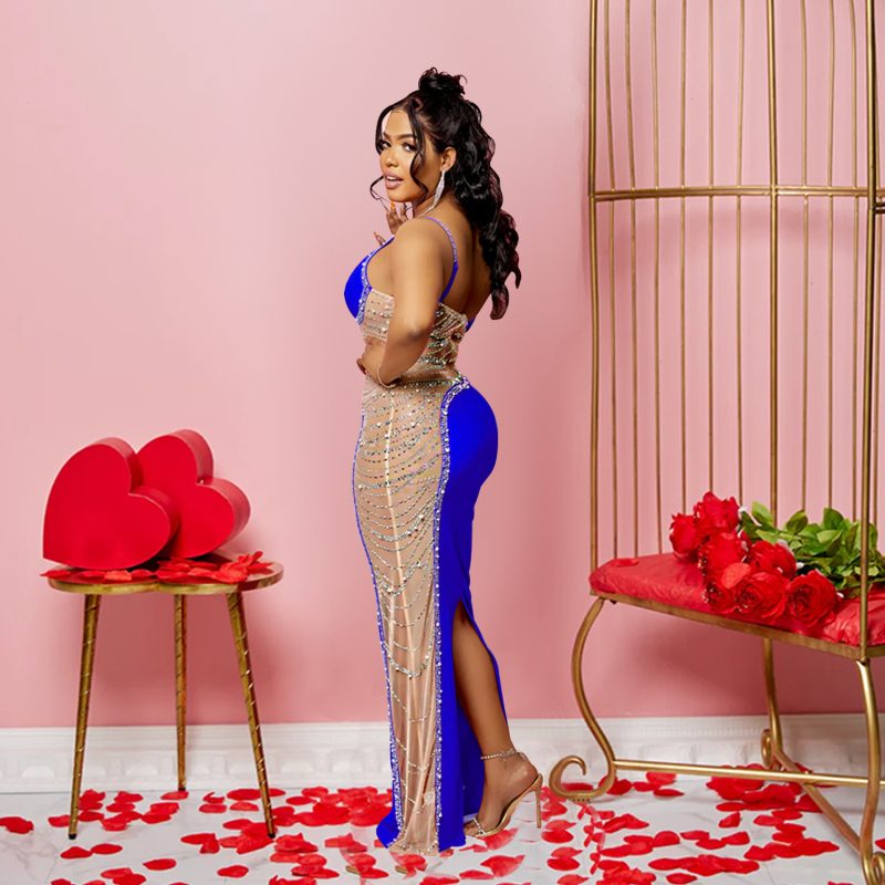 Women’s Solid Color Rhinestone Sleeveless Maxi Dress - Image 4