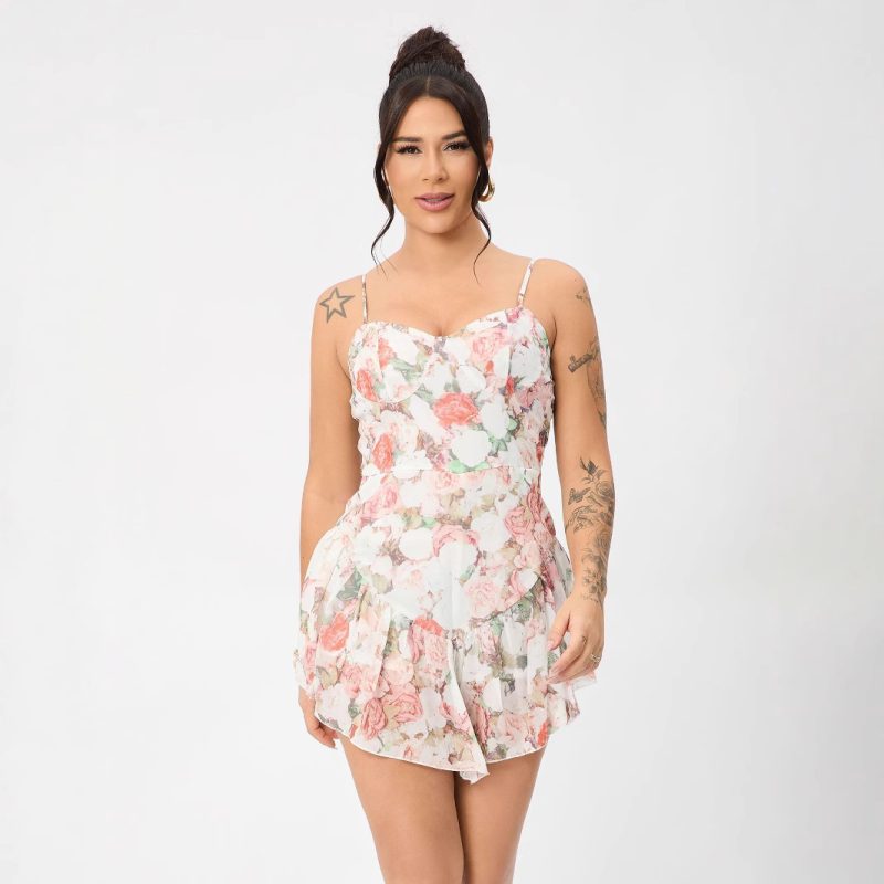 Summer Floral Dress Adjustable Spaghetti Straps
