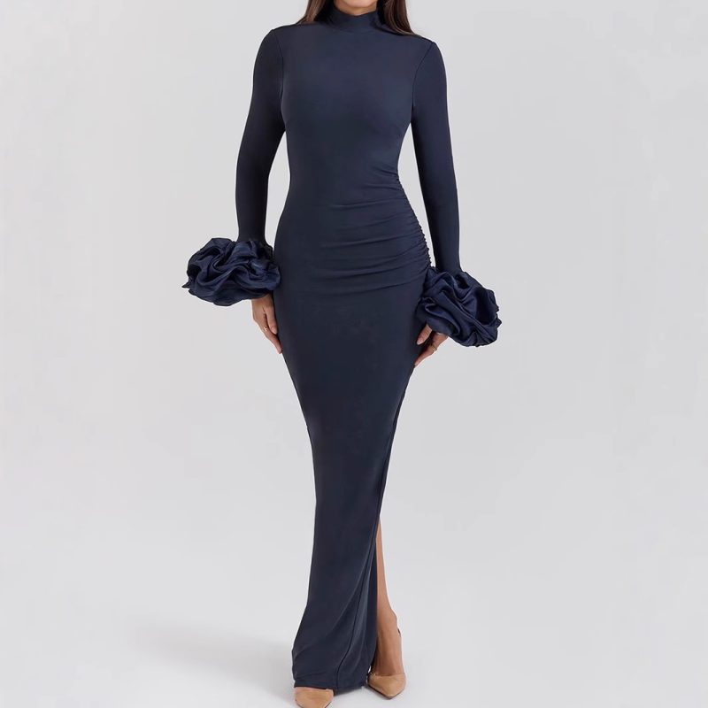 Autumn Winter Long Sleeve Split Sheath Dress