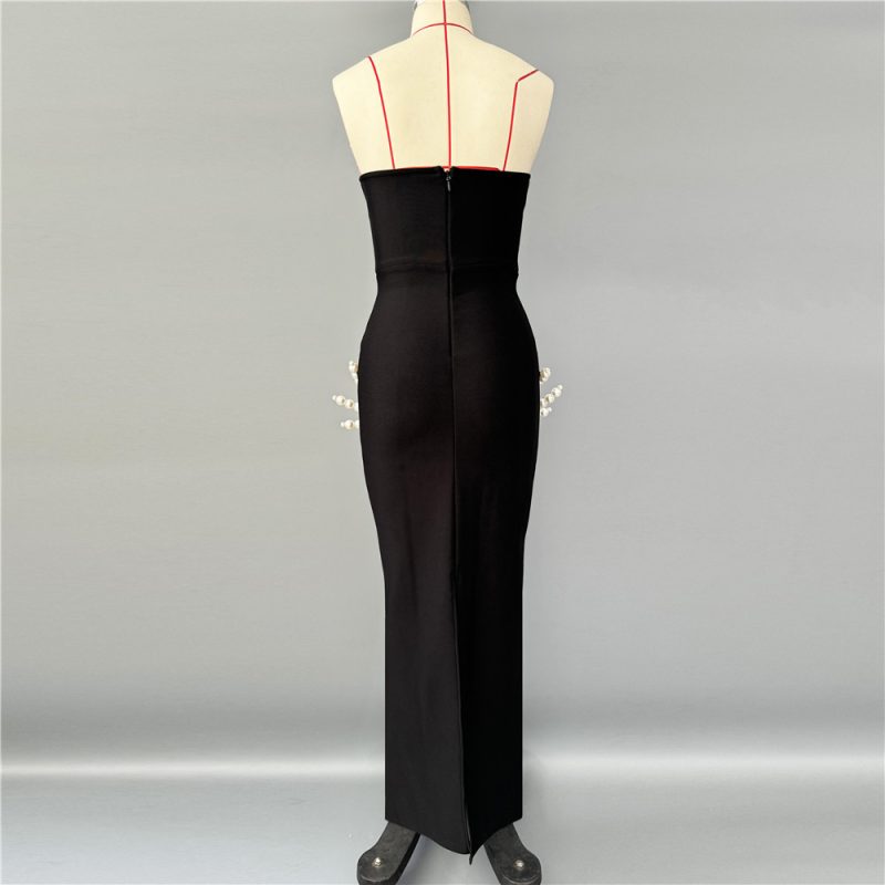 Retro Pearl Tube Top Bandage Party Dress - Image 3