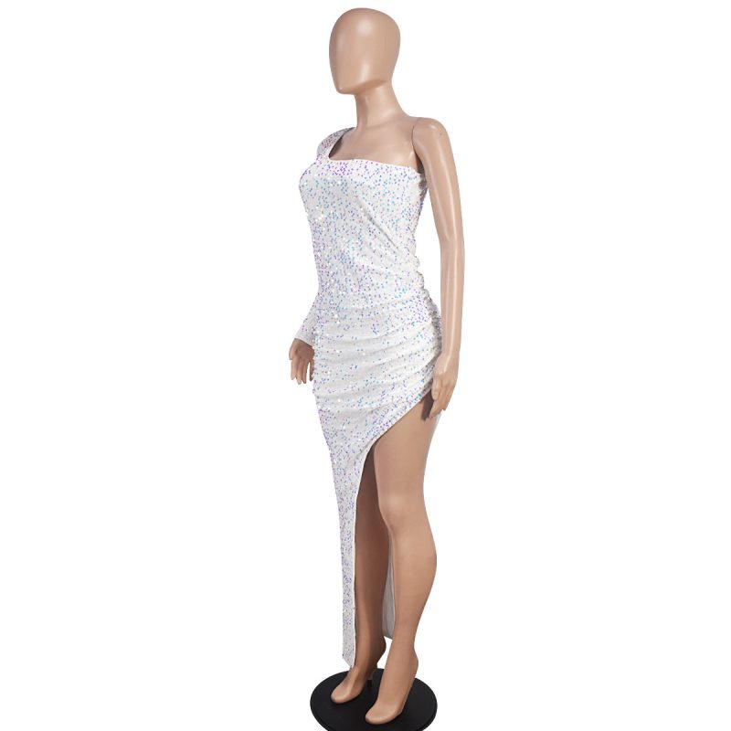 Women’s Sequined One Shoulder Long Sleeve Dress - Image 4