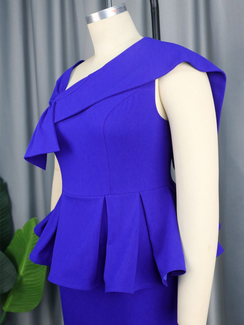 Elegant Asymmetric Collar Ruffle Faux Two-Piece Dress - Image 4
