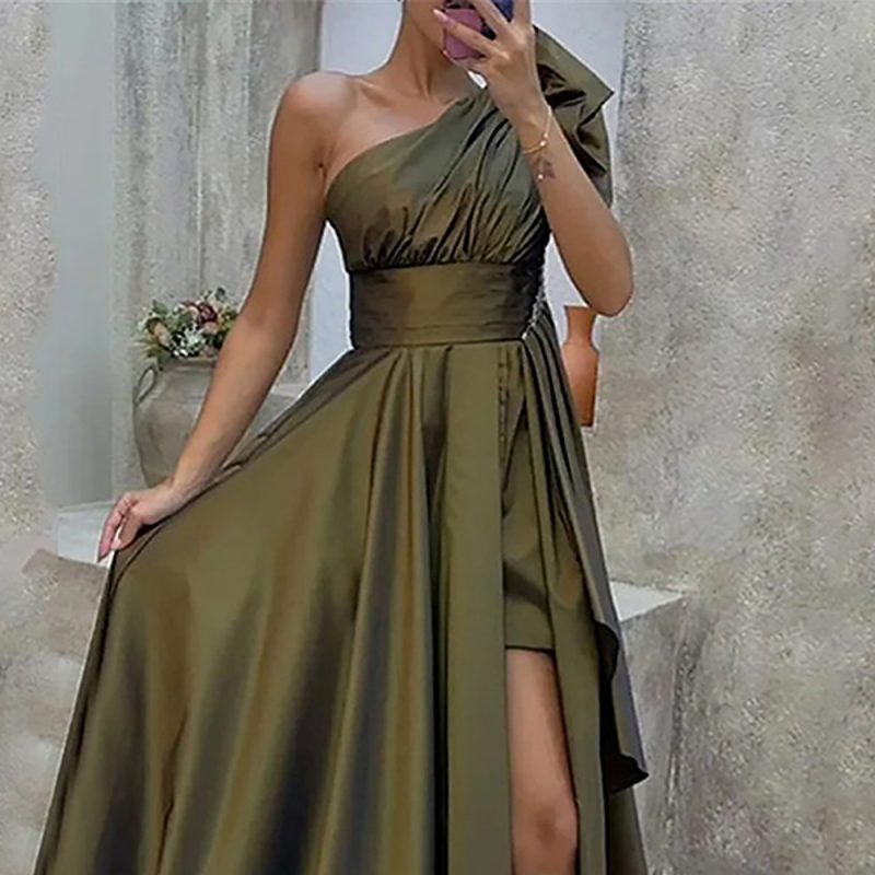 Spring Summer Strapless High Waist Asymmetric Dress - Image 2