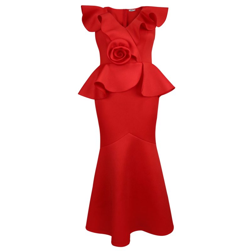 Elegant V-Neck Ruffled Fishtail Party Cocktail Dress - Image 3