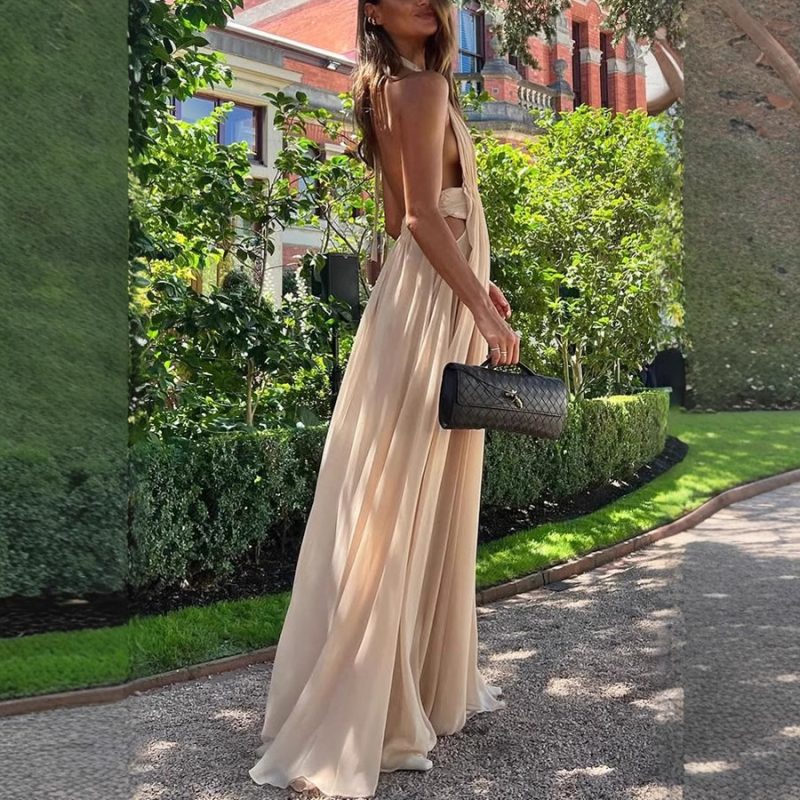 Pleated Halter Backless Deep V Evening Dress - Image 4
