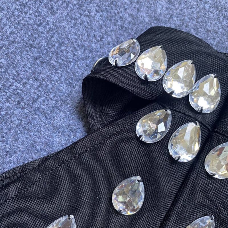 One Shoulder Rhinestone Bandage Slit Party Dress - Image 4