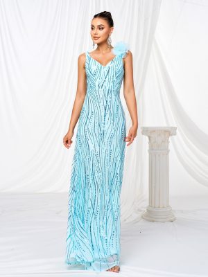Women’s Sleeveless Sequin V-Neck Evening Dress