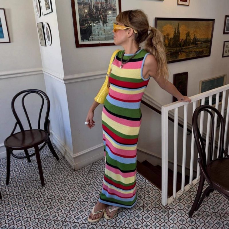 Women’s Sleeveless Rainbow Striped Knitted Maxi Dress - Image 4
