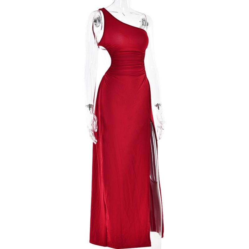 Backless Cold Shoulder High Slit Maxi Dress - Image 4