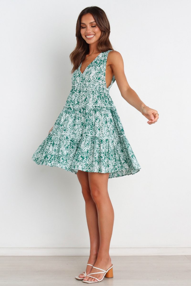 V-Neck Backless Small Floral Summer Dress - Image 3