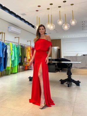 Women’s Off-Shoulder Diagonal Collar Evening Dress
