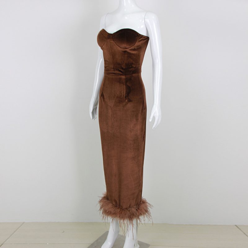 Women’s Spring Summer Ostrich Feather Bandage Dress - Image 4