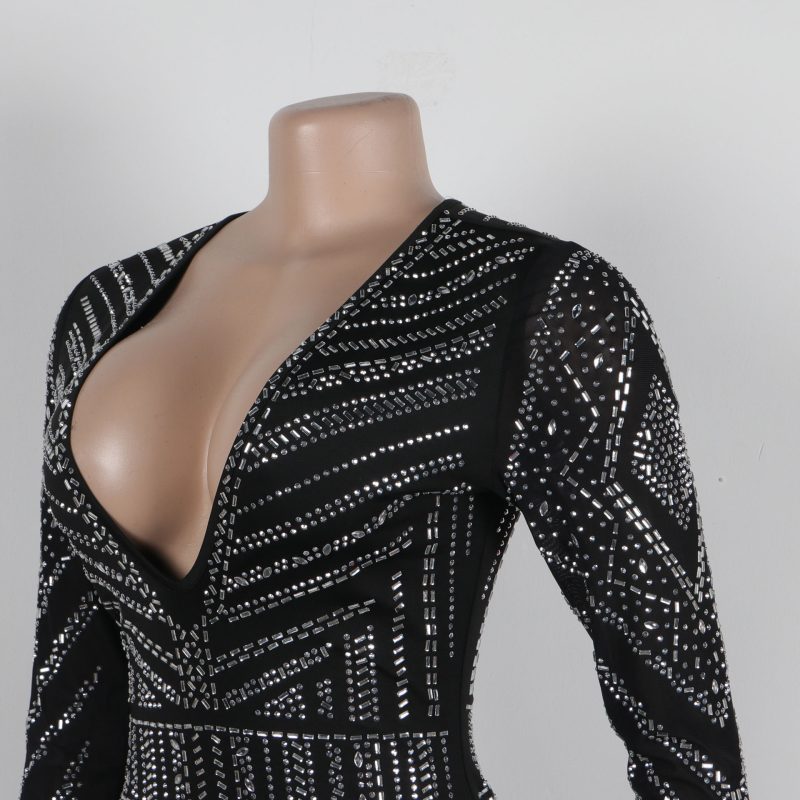 Elegant Rhinestone Slim Fit V-Neck Sheath Dress - Image 4