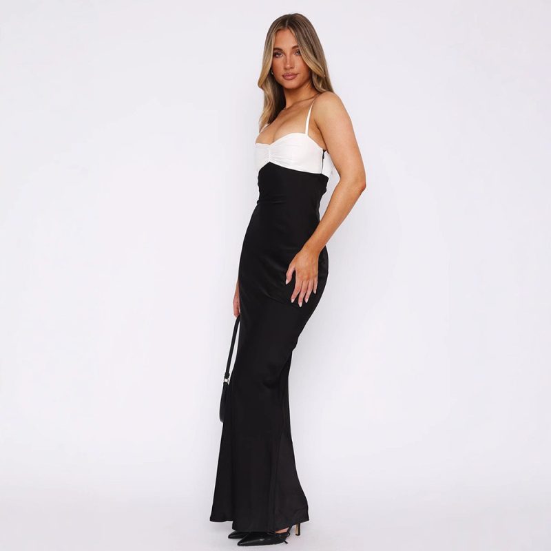 French Contrast Slim Fit Hip-Length Dress Women - Image 3