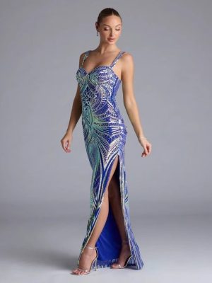 High-End Sequined Pattern Sling Cocktail Evening Dress