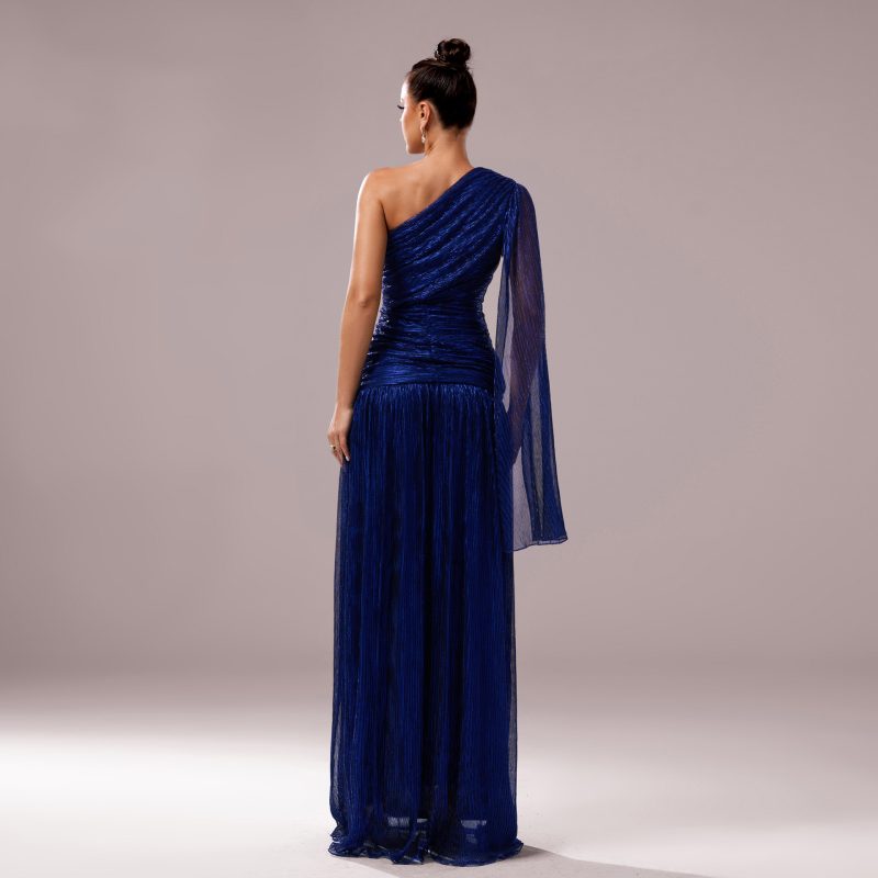 Premium One Shoulder Long Sleeve Slit Cocktail Dress - Image 2