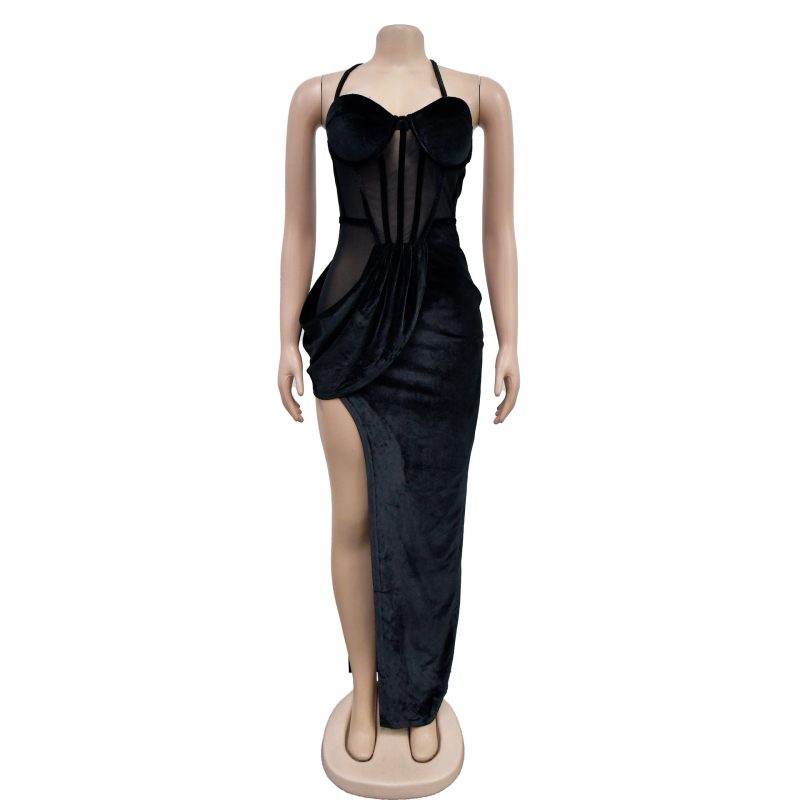 Women’s Solid Color Mesh Sleeveless Maxi Dress - Image 3
