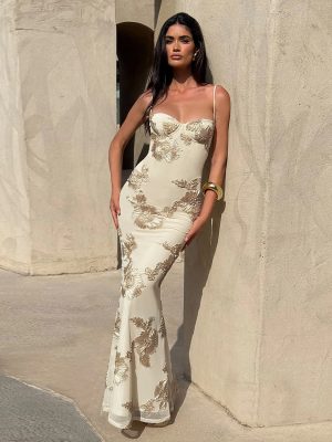Women’s Summer Backless Lace-Up Slim Fit Maxi Dress